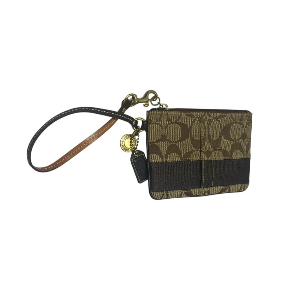 COACH  Brown legacy stripe signature wristlet with leather strap - Picture 3 of 12